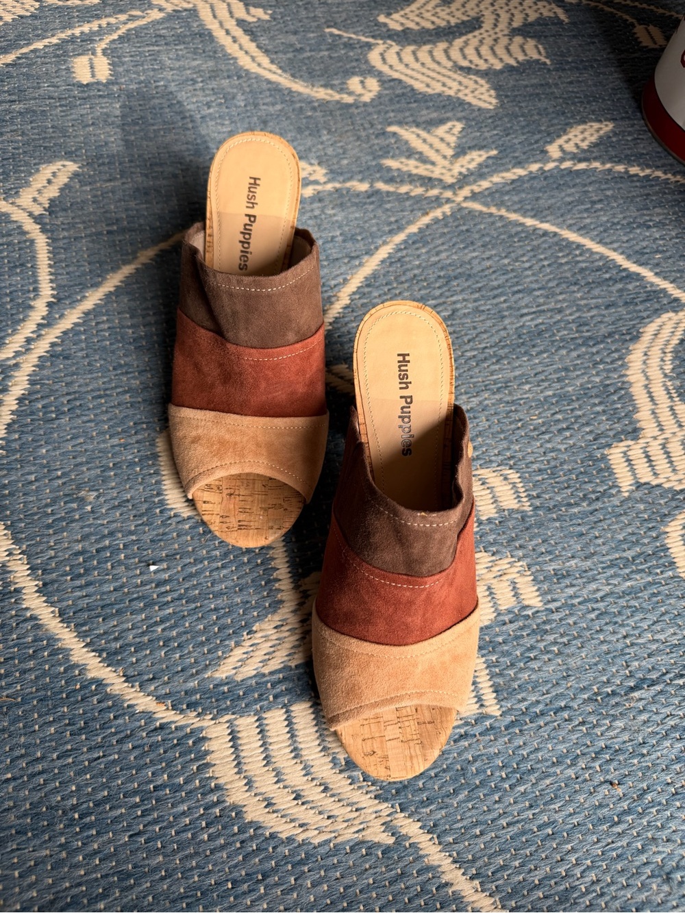 Hush Puppies Women's Three-Tone Suede Slide Mules in Brown, Rust & Tan